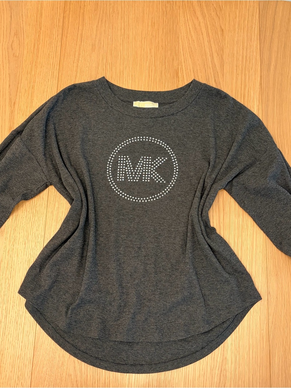 Michael Kors Charcoal Gray Rhinestone MK long sleeve shirt.
